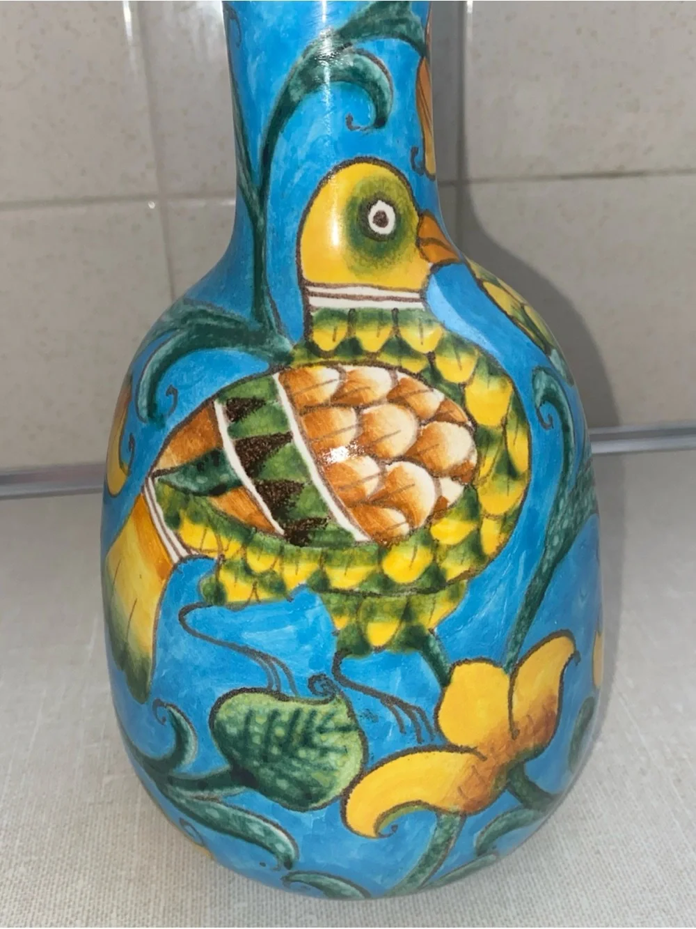 Baudinelli Italy‎ Art Vase Bird Floral Vintage Signed